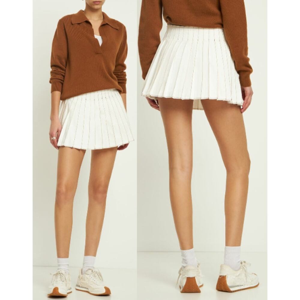 NWOT AMI PARIS Alexandre Mattiussi Pleated Cotton Mini Skirt White Women's 26